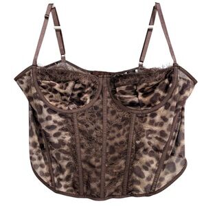 Leopard Print Mesh Corset Top Fall Night Out Size 1XL Boho NWOT